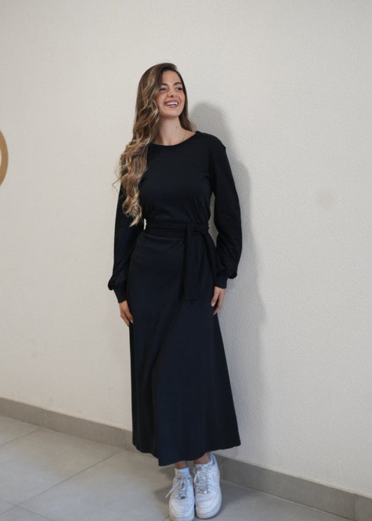 Irma Long Black Cotton Dress – 90% Cotton Timeless Everyday Elegance - ALLURE