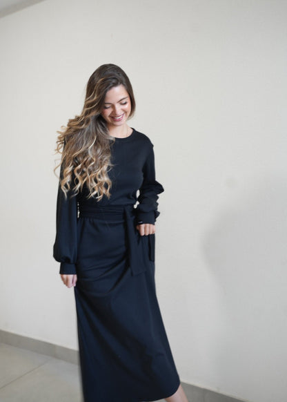 Irma Long Black Cotton Dress – 90% Cotton Timeless Everyday Elegance - ALLURE