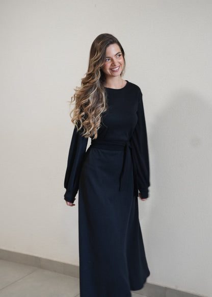 Irma Long Black Cotton Dress – 90% Cotton Timeless Everyday Elegance - ALLURE