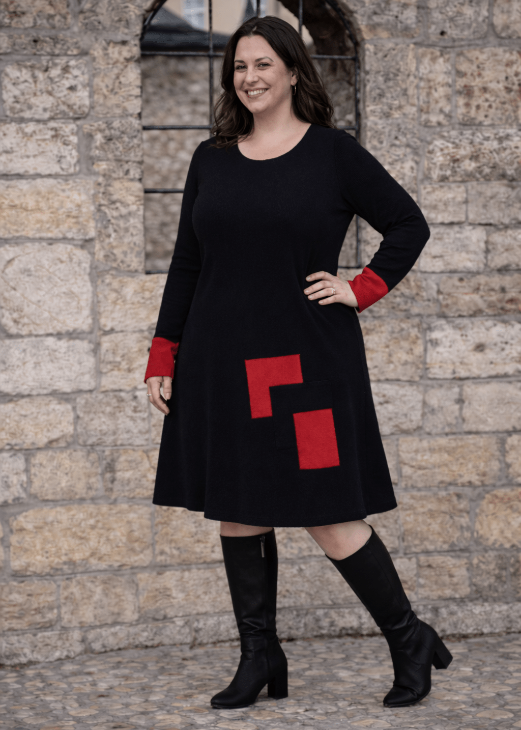 Midi Haljina sa crvenim detaljima - ALLURE