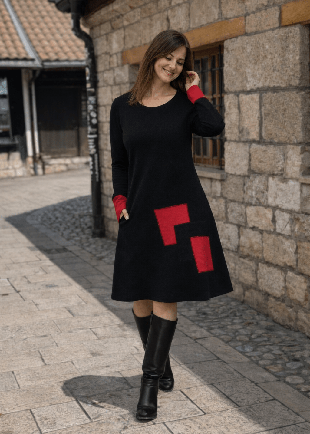 Midi Haljina sa crvenim detaljima - ALLURE