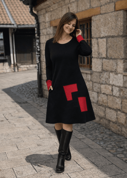 Midi Haljina sa crvenim detaljima - ALLURE