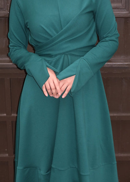 Olga Adjustable Belt Dress – Elegant Cotton Blend in Black, Green & Royal Blue - ALLURE