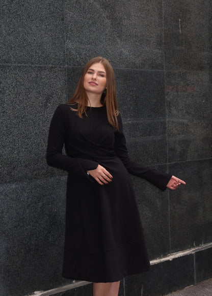Olga Adjustable Belt Dress – Elegant Cotton Blend in Black, Green & Royal Blue - ALLURE