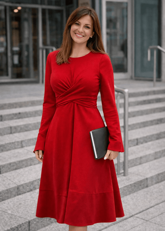 Olga midi haljina sa detaljem u struku i rukavima - ALLURE