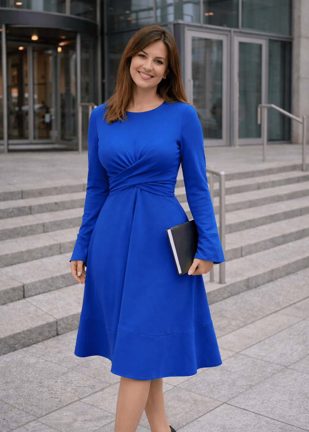 Olga midi haljina sa detaljem u struku i rukavima - ALLURE