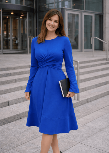Olga midi haljina sa detaljem u struku i rukavima - ALLURE