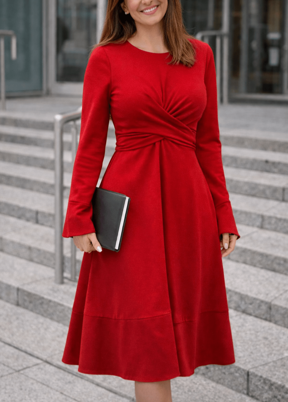 Olga midi haljina sa detaljem u struku i rukavima - ALLURE