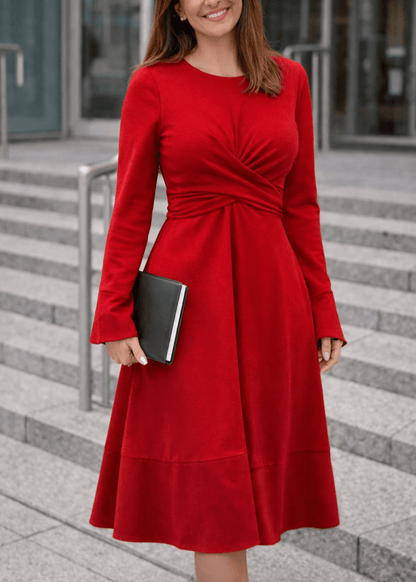Olga midi haljina sa detaljem u struku i rukavima - ALLURE