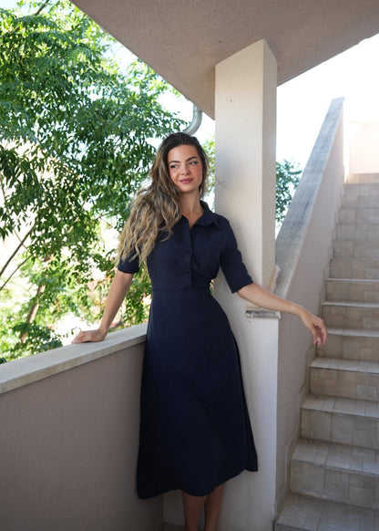 Ova Navy Linen Shirt Dress – Timeless Elegance & Comfort - ALLURE