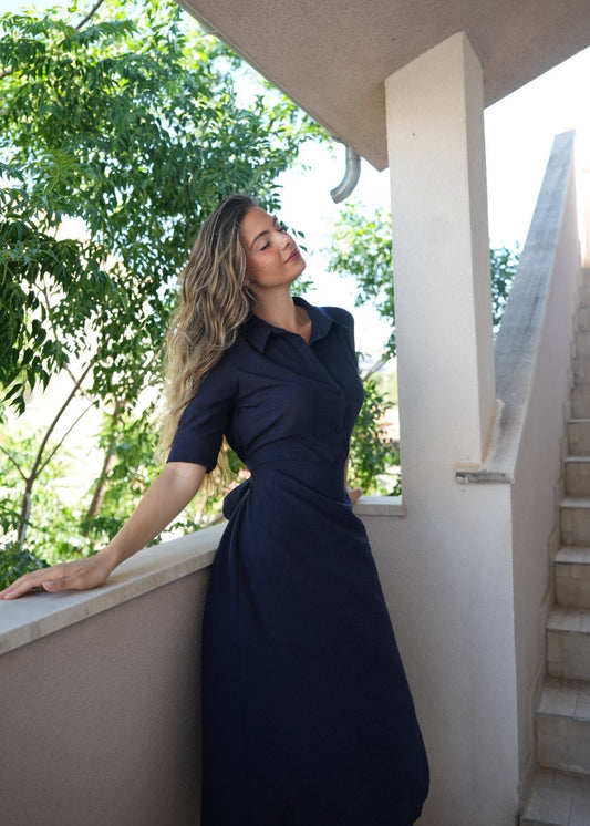Ova Navy Linen Shirt Dress – Timeless Elegance & Comfort - ALLURE