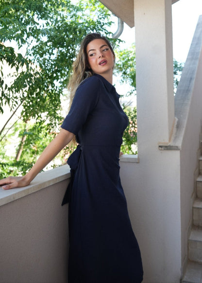 Ova Navy Linen Shirt Dress – Timeless Elegance & Comfort - ALLURE