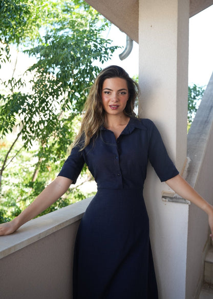 Ova Navy Linen Shirt Dress – Timeless Elegance & Comfort - ALLURE