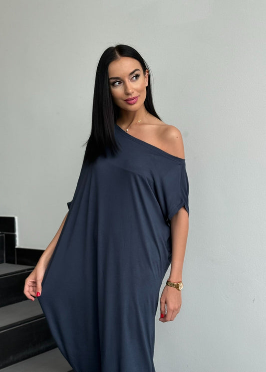 Sandra Cotton - Elastane Off - Shoulder Dress – Modern Asymmetrical Comfort - ALLURE
