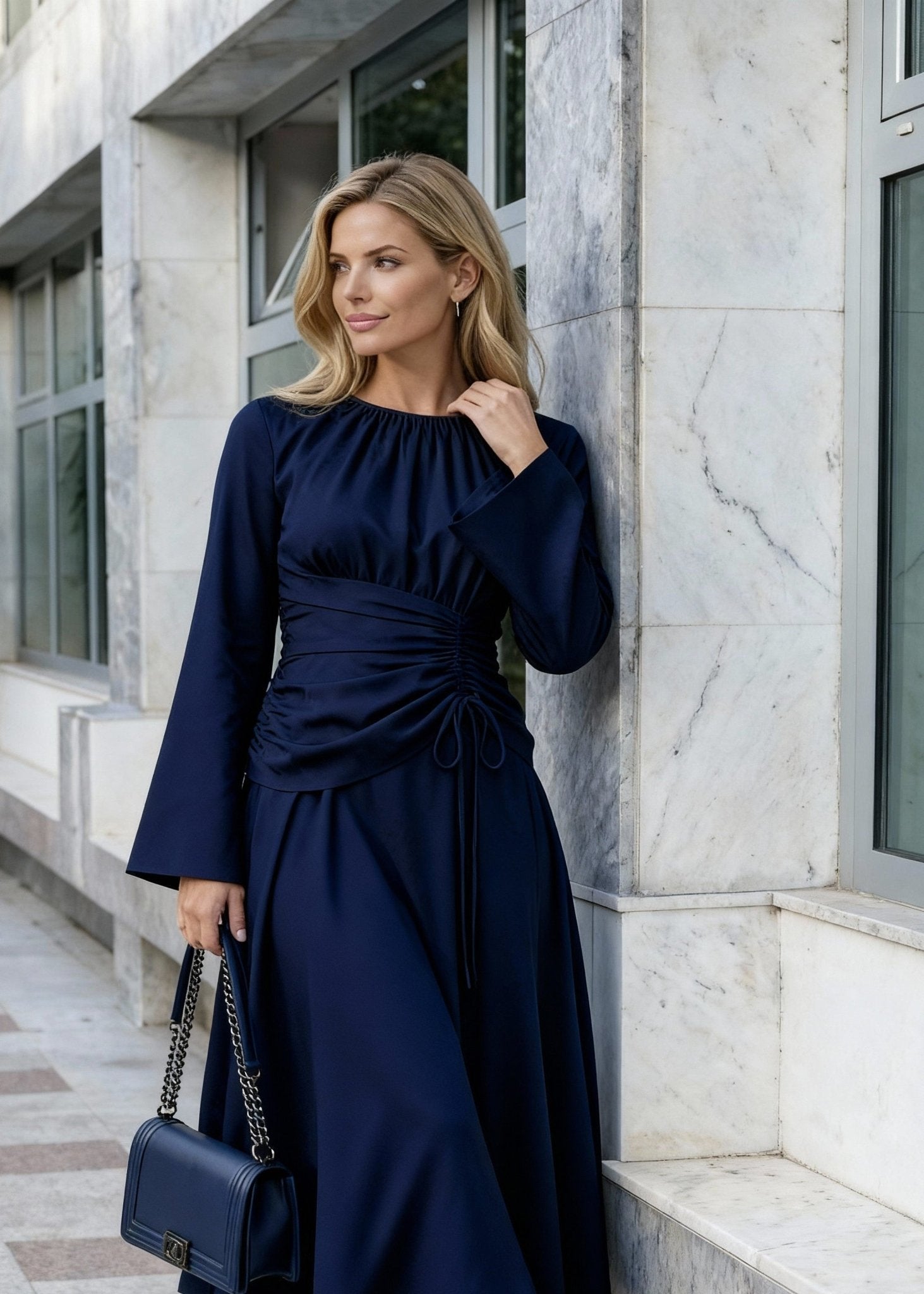 Tajra Brocade Dress with Defined Waist Detail - ALLURE