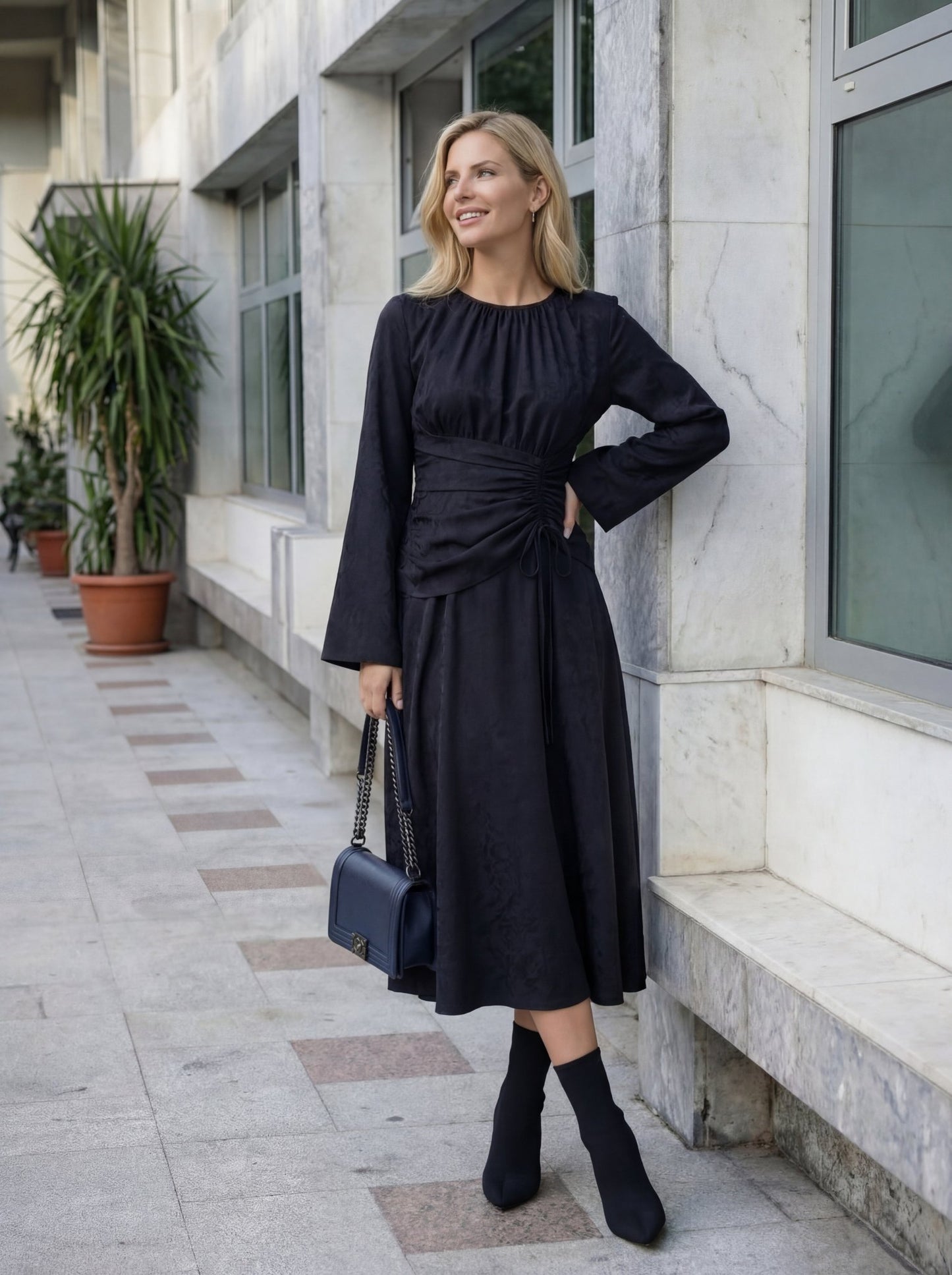 Tajra Brocade Dress with Defined Waist Detail - ALLURE