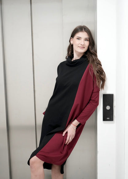 Tanja Cotton Dress in Two - Tone Color Design - ALLURE