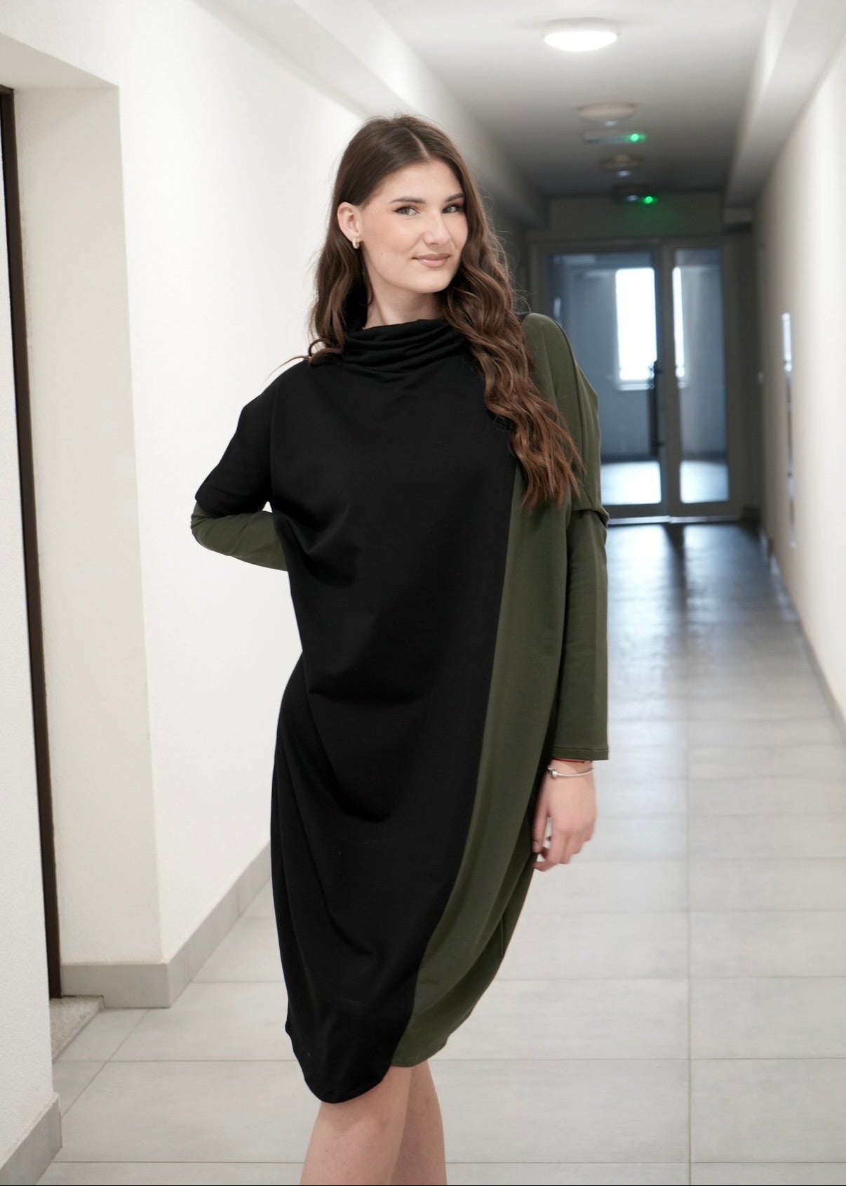 Tanja Cotton Dress in Two - Tone Color Design - ALLURE