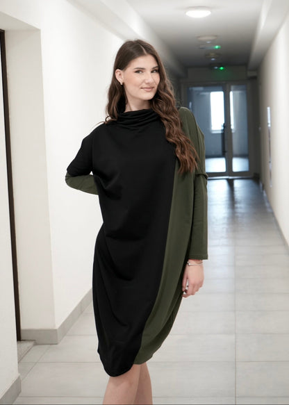 Tanja Cotton Dress in Two - Tone Color Design - ALLURE