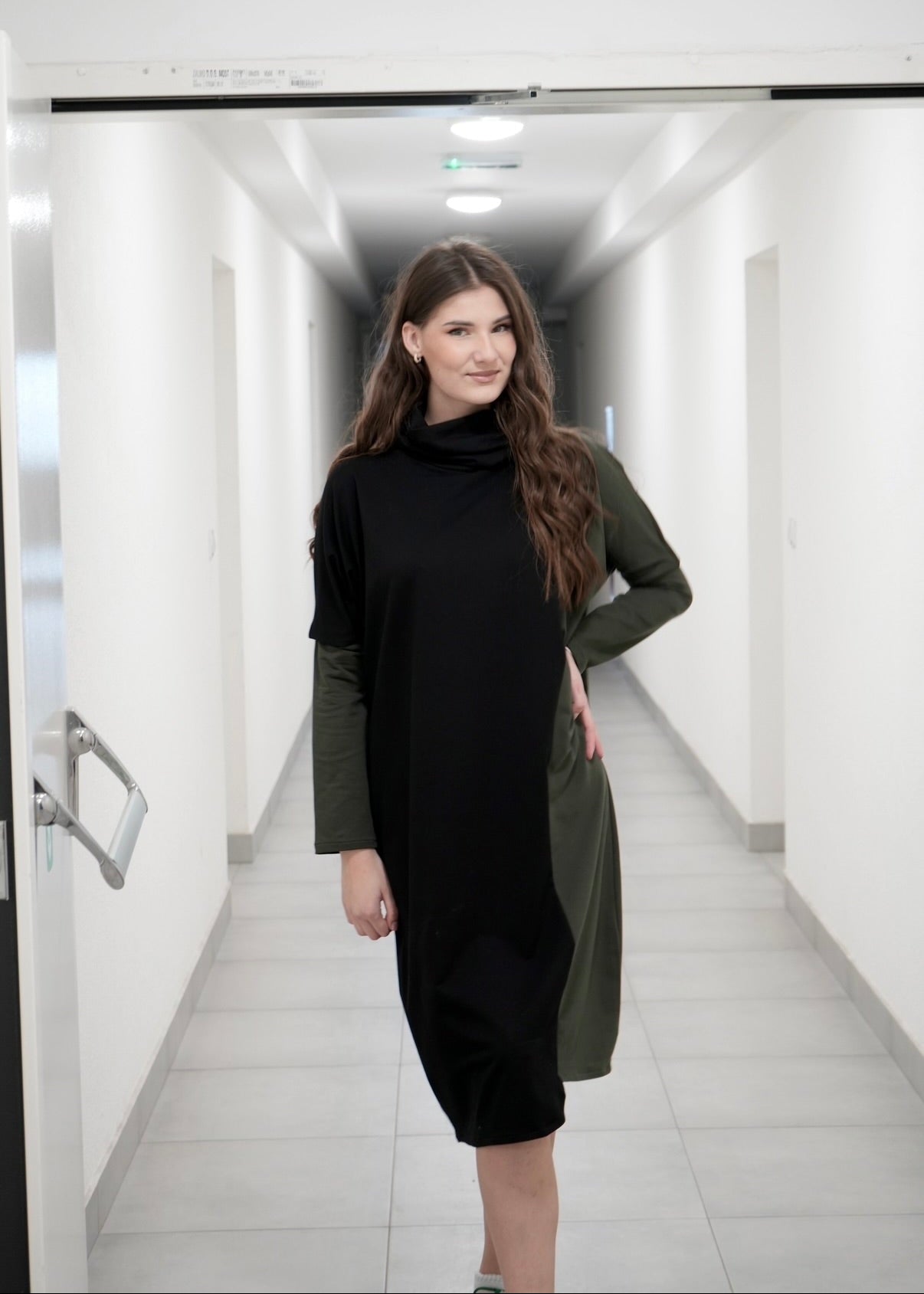 Tanja Cotton Dress in Two - Tone Color Design - ALLURE