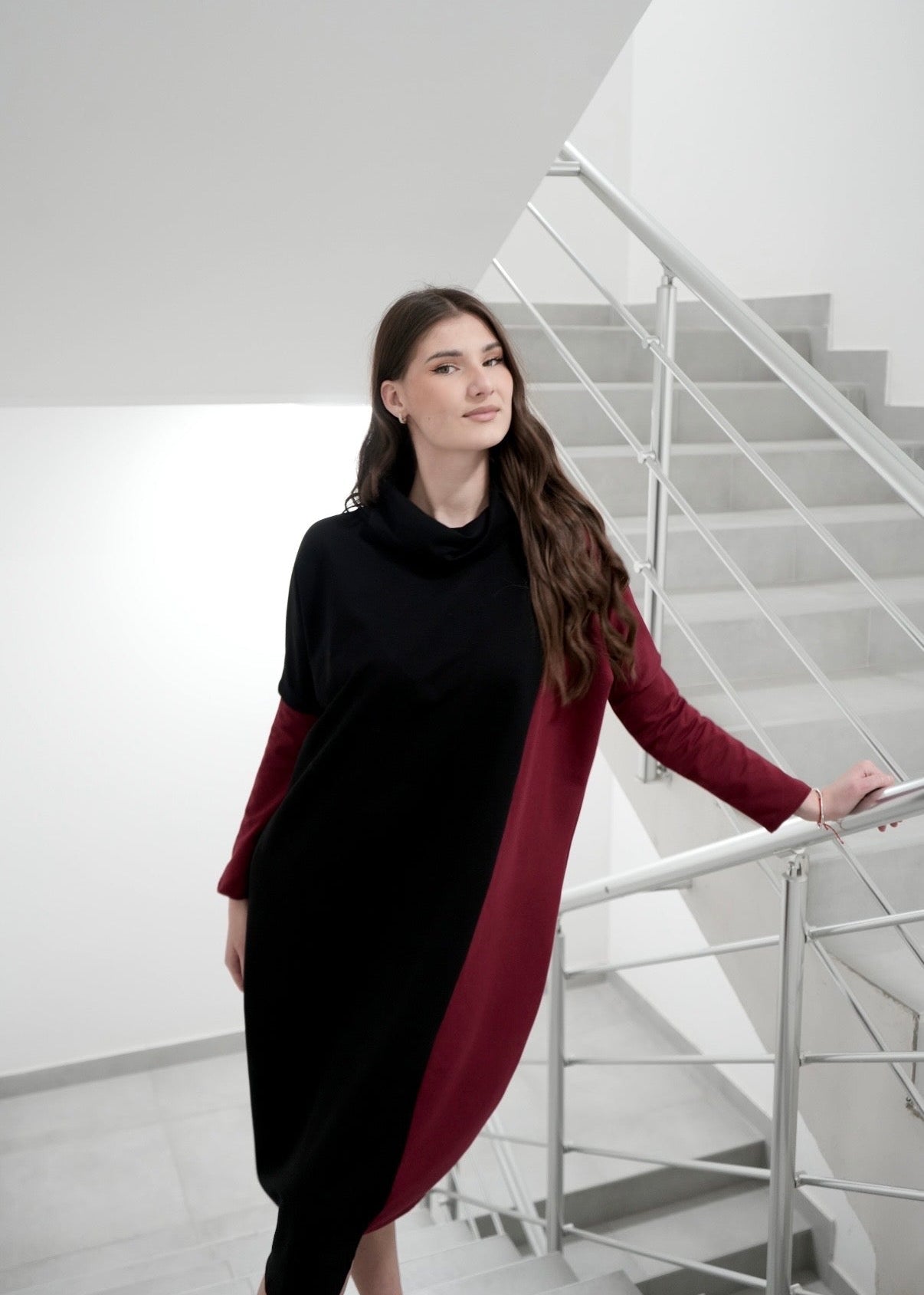 Tanja Cotton Dress in Two - Tone Color Design - ALLURE