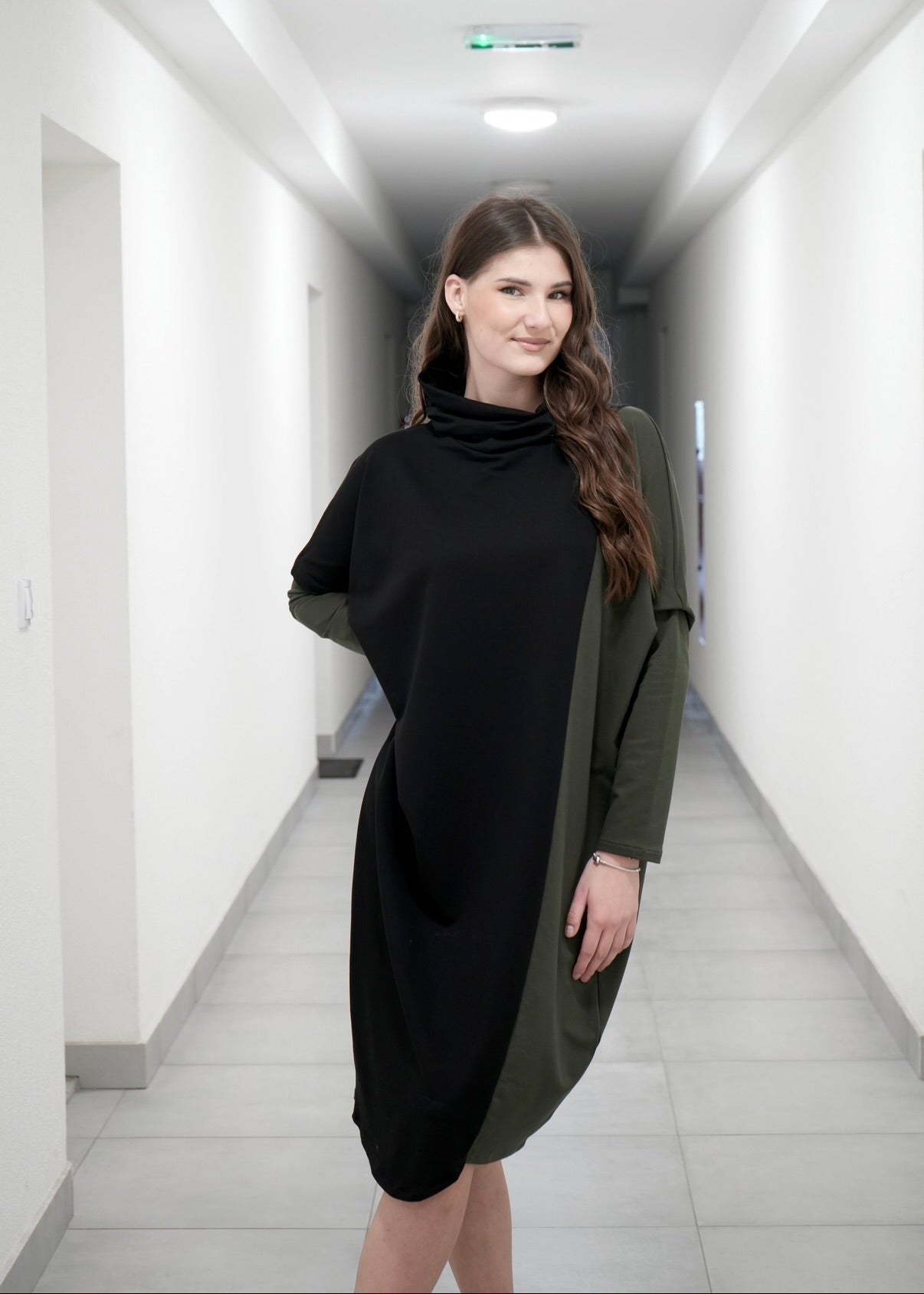 Tanja Cotton Dress in Two - Tone Color Design - ALLURE