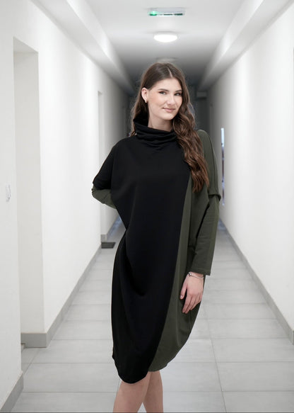 Tanja Cotton Dress in Two - Tone Color Design - ALLURE