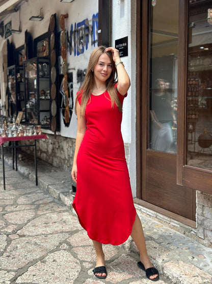 Uska Midi Haljina Bez Rukava – Crna, Zelena, Narančasta - ALLURE