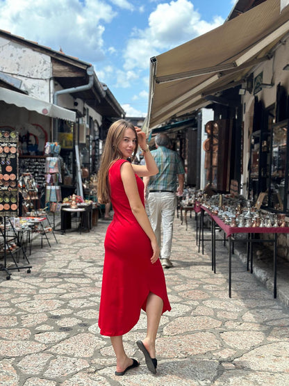 Uska Midi Haljina Bez Rukava – Crna, Zelena, Narančasta - ALLURE