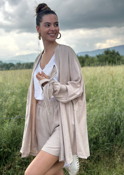 Komplet Lora lagani kimono s kratkim hlačicama za ljeto u crnoj, zelenoj, bež i plavoj boji