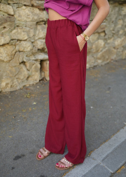 Amara Linen Pants in Burgundy - ALLURE