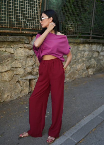 Amara Linen Pants in Burgundy - ALLURE