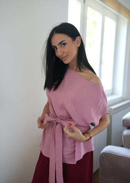 Elara Tie - Waist Blouse in Dusty Rose - ALLURE