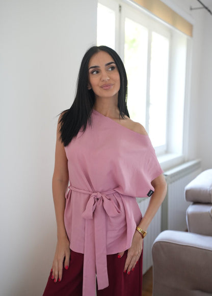 Elara Tie - Waist Blouse in Dusty Rose - ALLURE