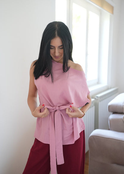 Elara Tie - Waist Blouse in Dusty Rose - ALLURE
