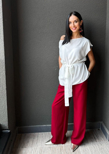 Elara Tie - Waist Blouse in White - ALLURE