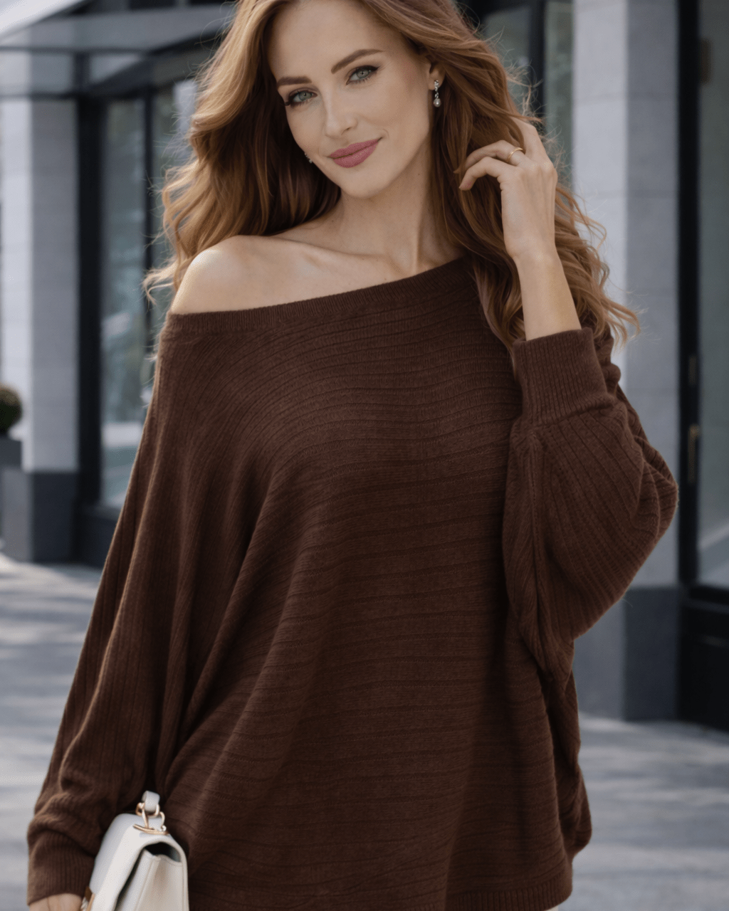 Elegantni pleteni džemper sa širokim izrezom - ALLURE