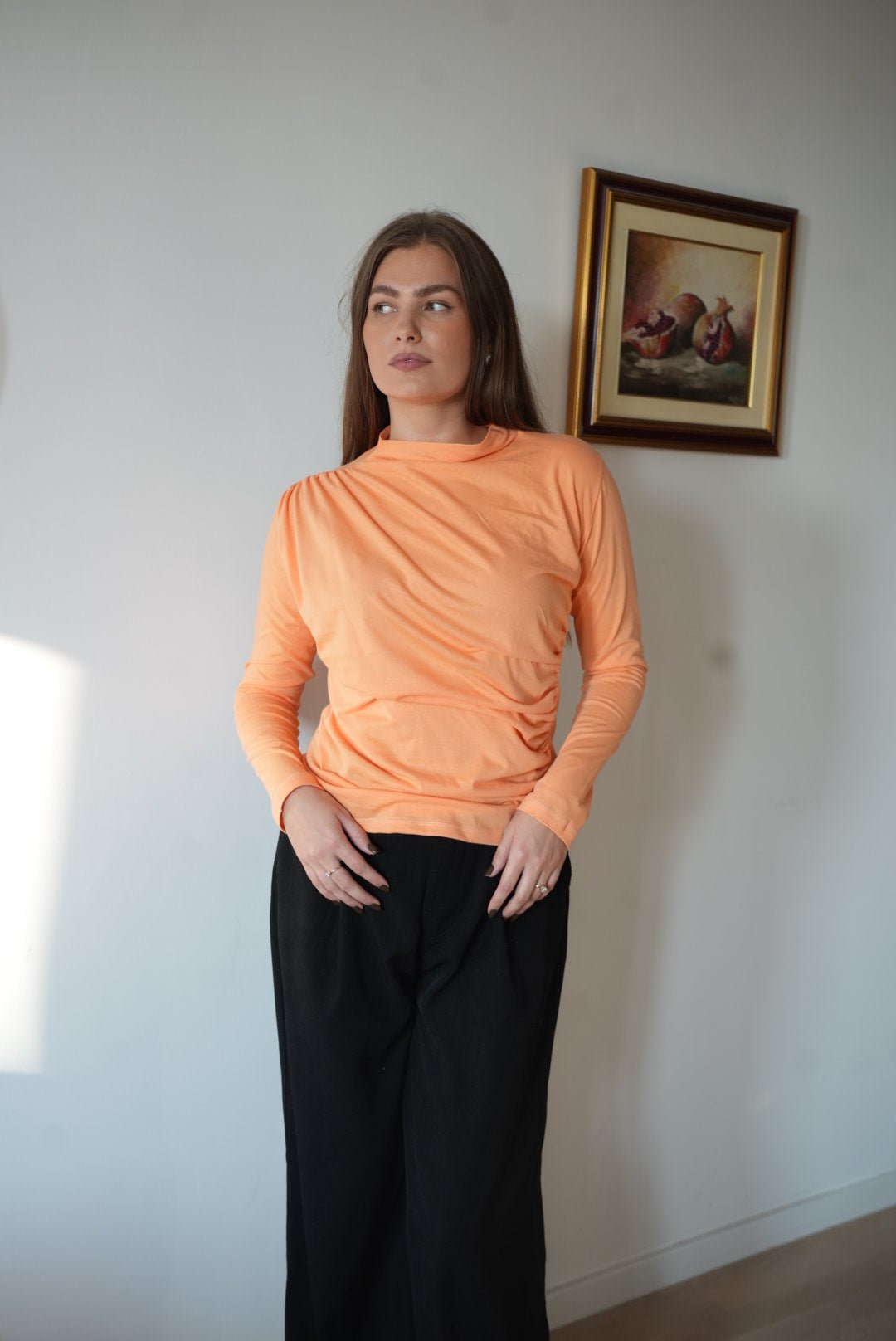 Merisa Long Sleeve Ruched Cotton Top – Available in Multiple Colors - ALLURE