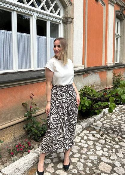 Midi suknja crno - bijeli zebra print, viskoza - ALLURE