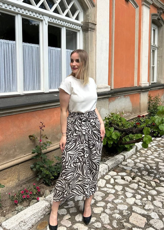 Midi suknja crno - bijeli zebra print, viskoza - ALLURE