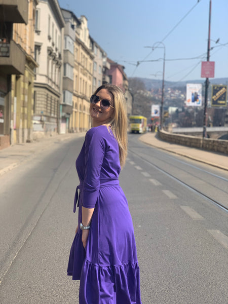 Ruffle Midi "VOLAN" Dress with V neckline
