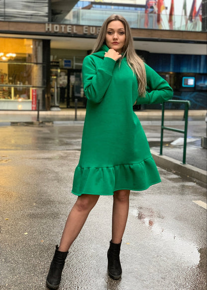 Midi Ruffle Hooded Dress “Demy” - ALLURE
