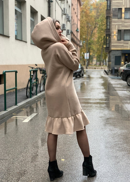 Midi Ruffle Hooded Dress “Demy” - ALLURE