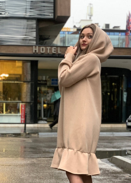 Midi Ruffle Hooded Dress “Demy” - ALLURE