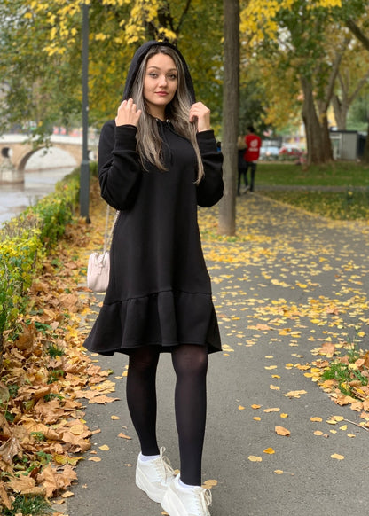 Midi Ruffle Hooded Dress “Demy” - ALLURE