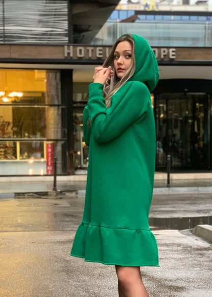 Midi Ruffle Hooded Dress “Demy” - ALLURE