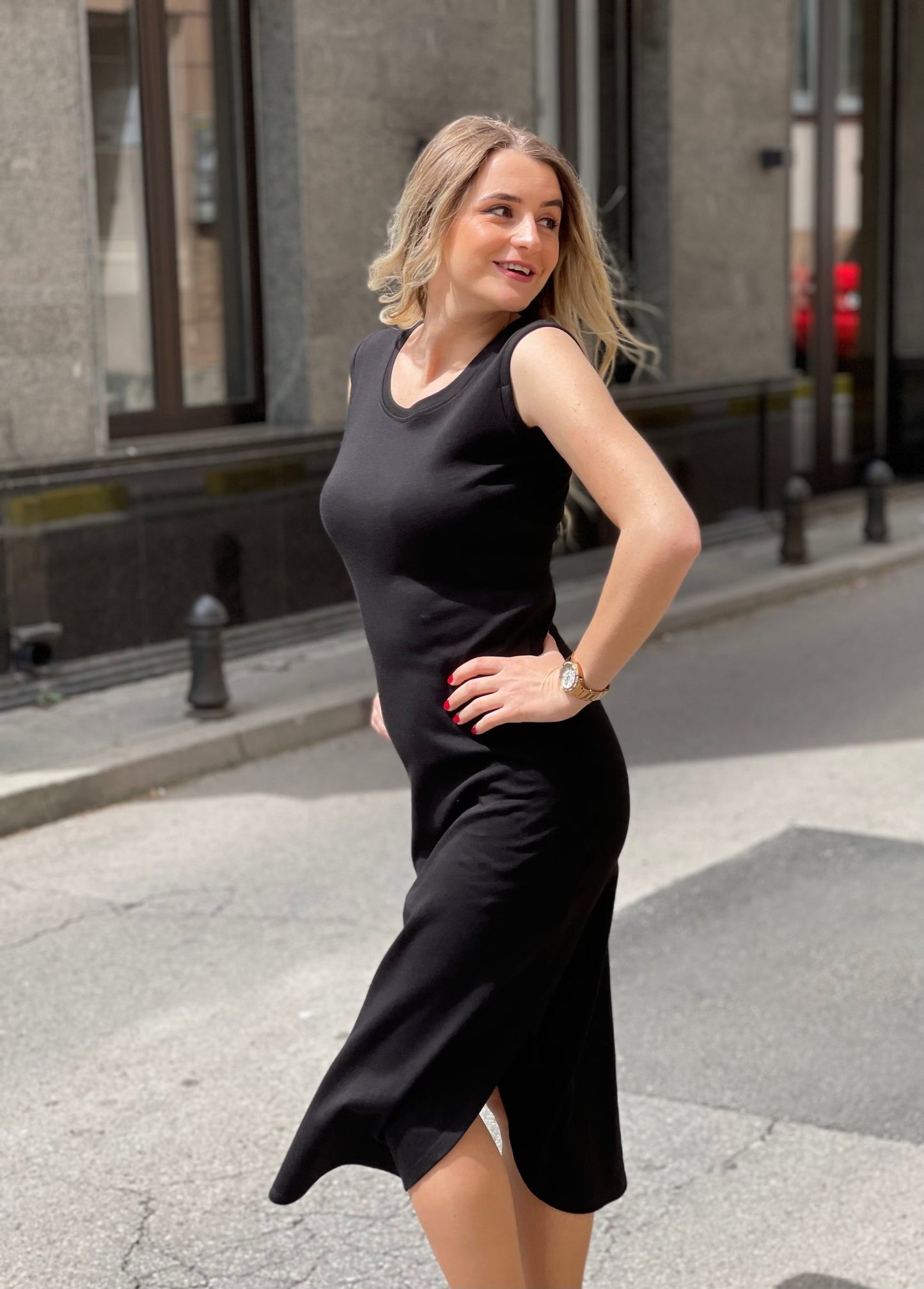 Uska Midi Haljina Bez Rukava – Crna, Zelena, Narančasta - ALLURE